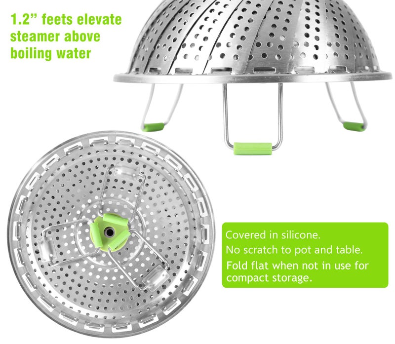 Consevisen Vegetable Steamer Basket for Cooking Food, Stainless Steel Veggie Steam Basket for Pot, Folding Expandable Steaming Insert with Extendable Handle Fits Various Size Pot, 6.4" to 10" - Image 5